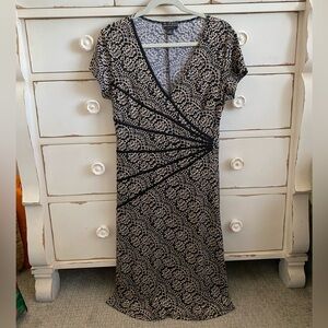 Connected Apparel Black and Cream Patterned Midi Dress